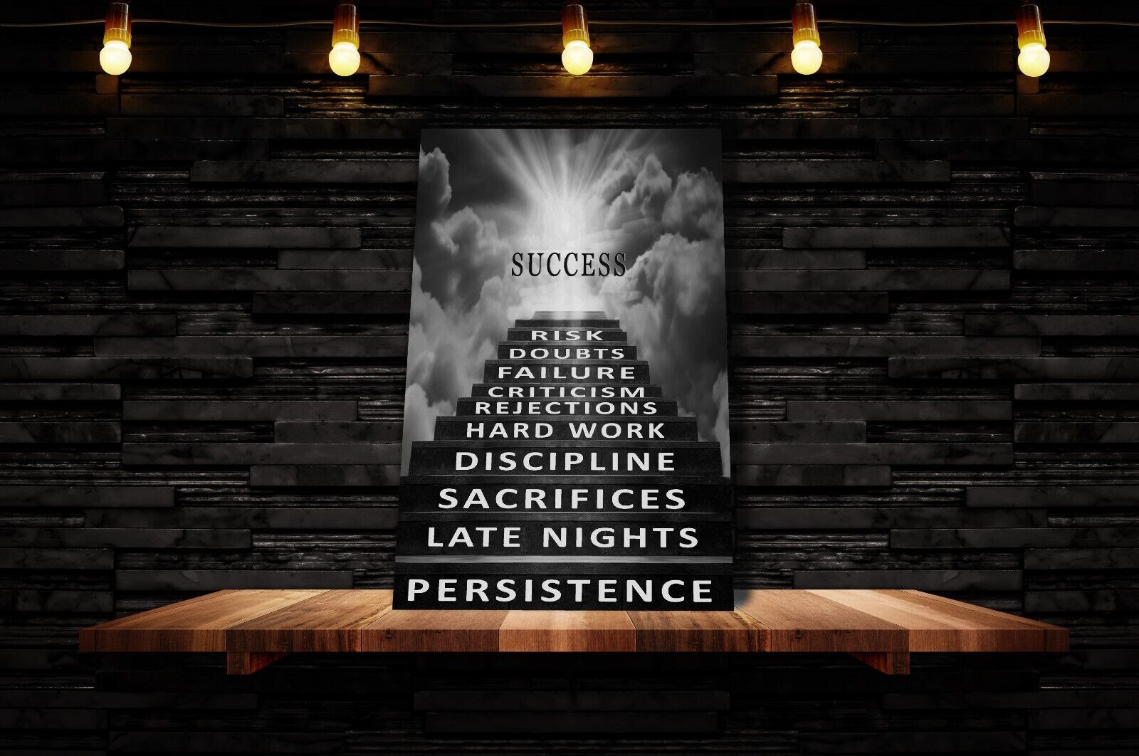 Inspirational Motivation Success Canvas Wall Art Picture Print - Black & White