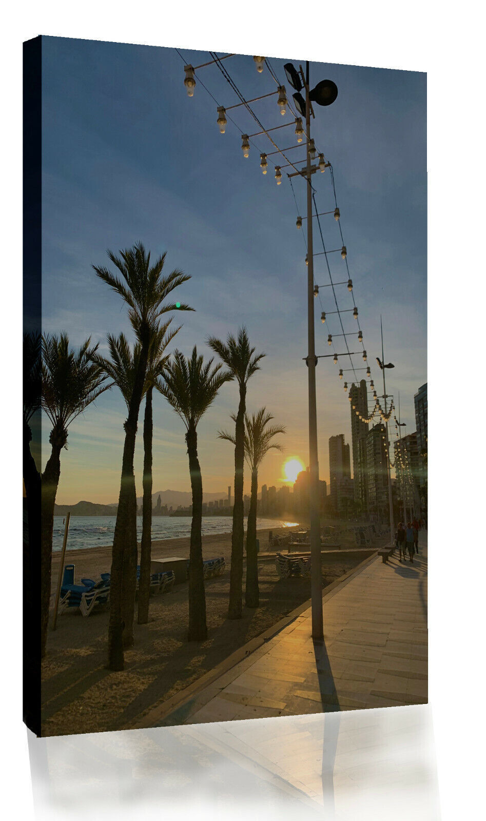 Benidorm Levante Beach at Sunset Canvas Wall Art Picture - A1, A2, A0 ALL SIZES