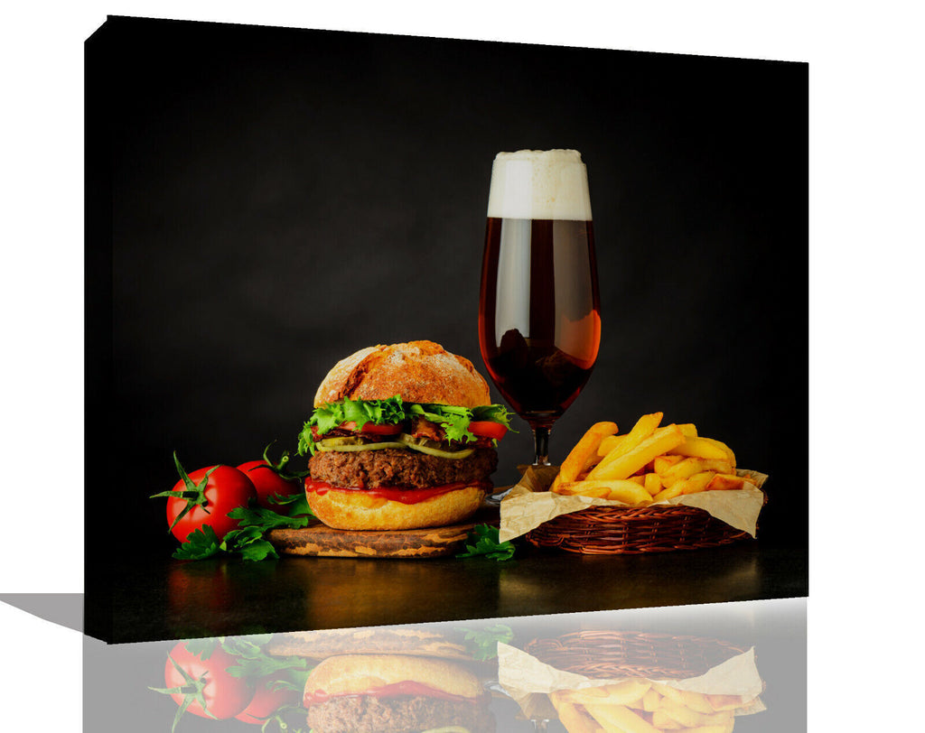 Burgers, Fries and a Beer Kitchen Canvas Wall Art Picture Print