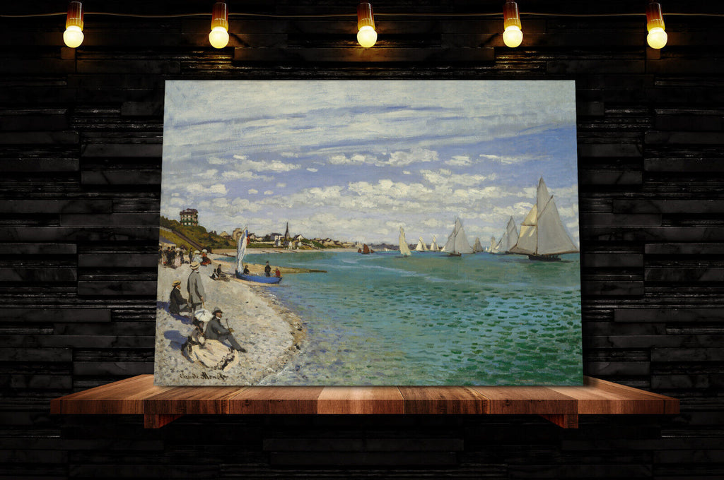 Claude Monet Regatta at Sainte-Adresse Painting Canvas Wall Art Picture Print