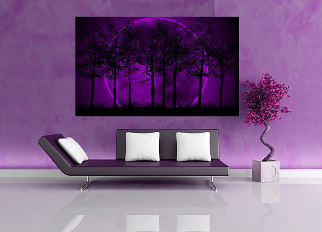 Purple & Black Modern Landscape Cotton Canvas Wall Art Picture Print - All sizes