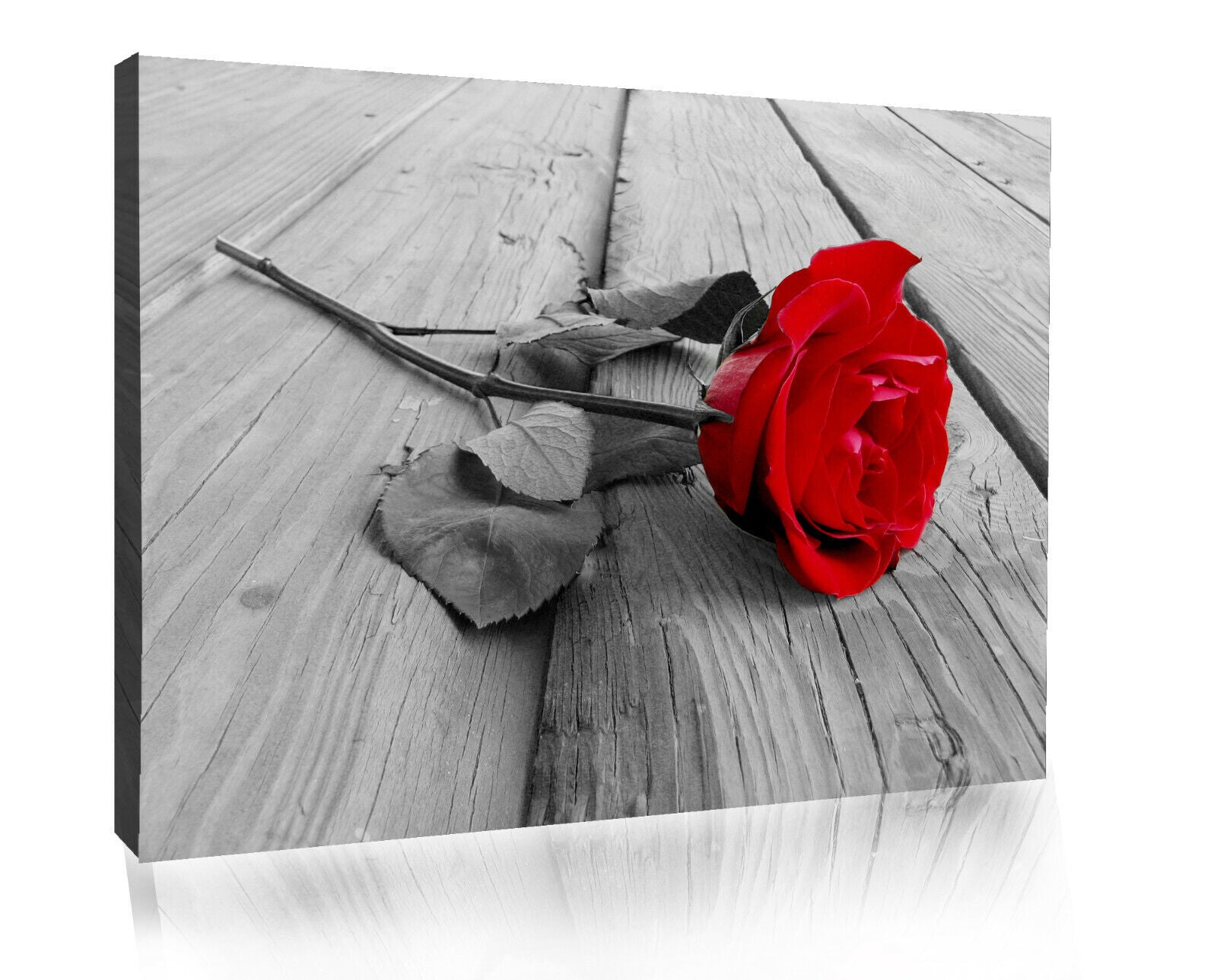 Large Red Grey Rose Flower on Wood Canvas Wall Art Picture Print