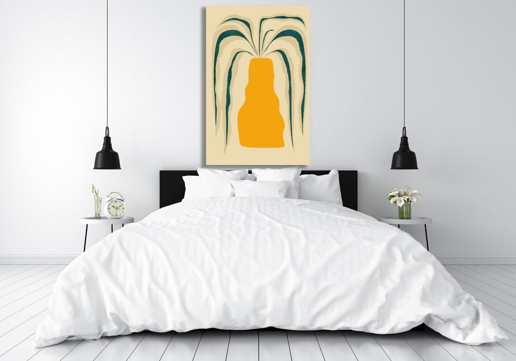 Abstract Plant CANVAS WALL ART Picture Print cream and teal colours