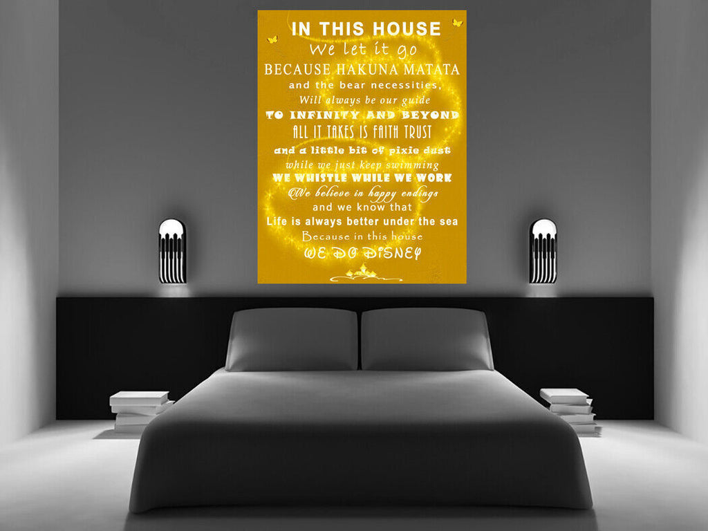 We Do Disney In This House Quote on CANVAS WALL ART Picture Print Yellow Mustard