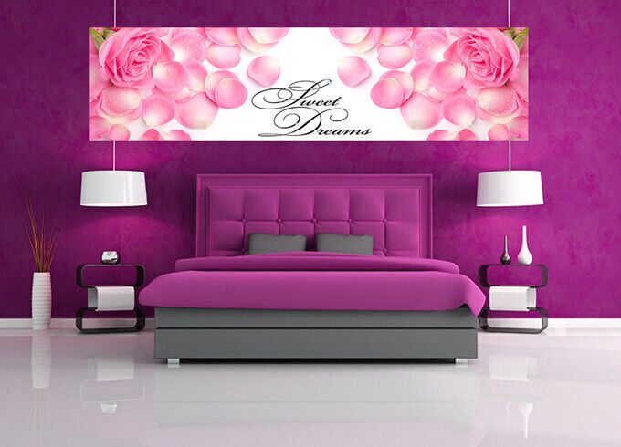 PINK ROSES SWEET DREAMS CANVAS PICTURE WALL ART 40" x 20"" (101cm x 51cm)