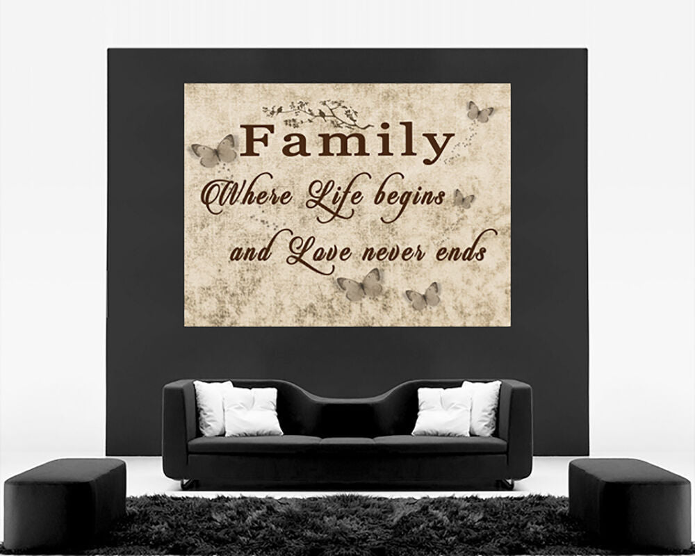 FAMILY QUOTE - Life - Brown Beige Tones Canvas Wall Art Picture Print- ALL SIZES
