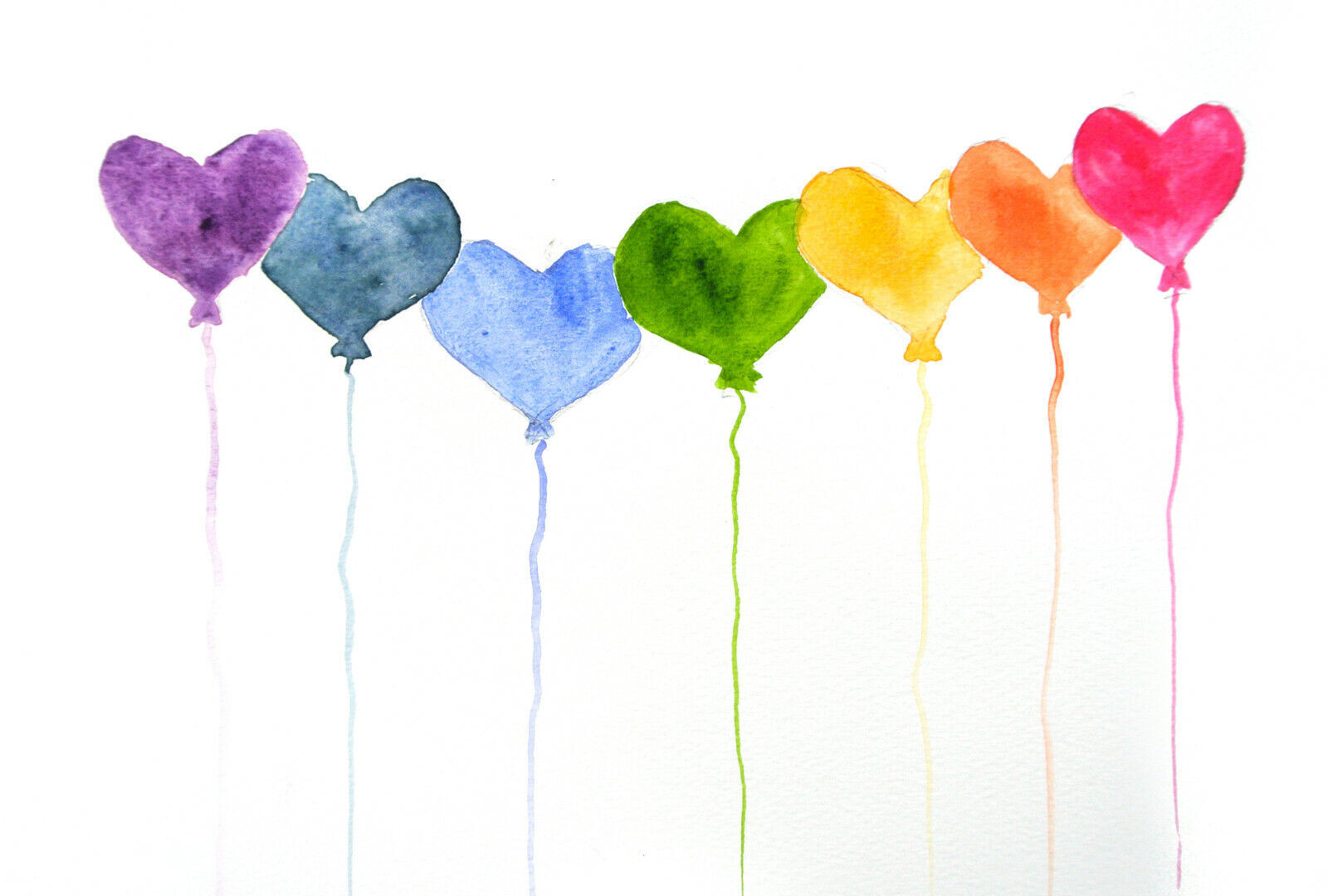 Colourful Hearts Balloons Abstract Watercolour Canvas Wall Art Picture Print