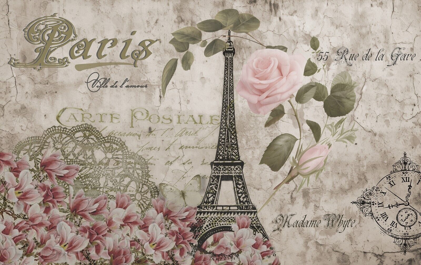 Abstract Canvas Wall Art Print Vintage Eiffel Tower Butterfly Paris Romantic