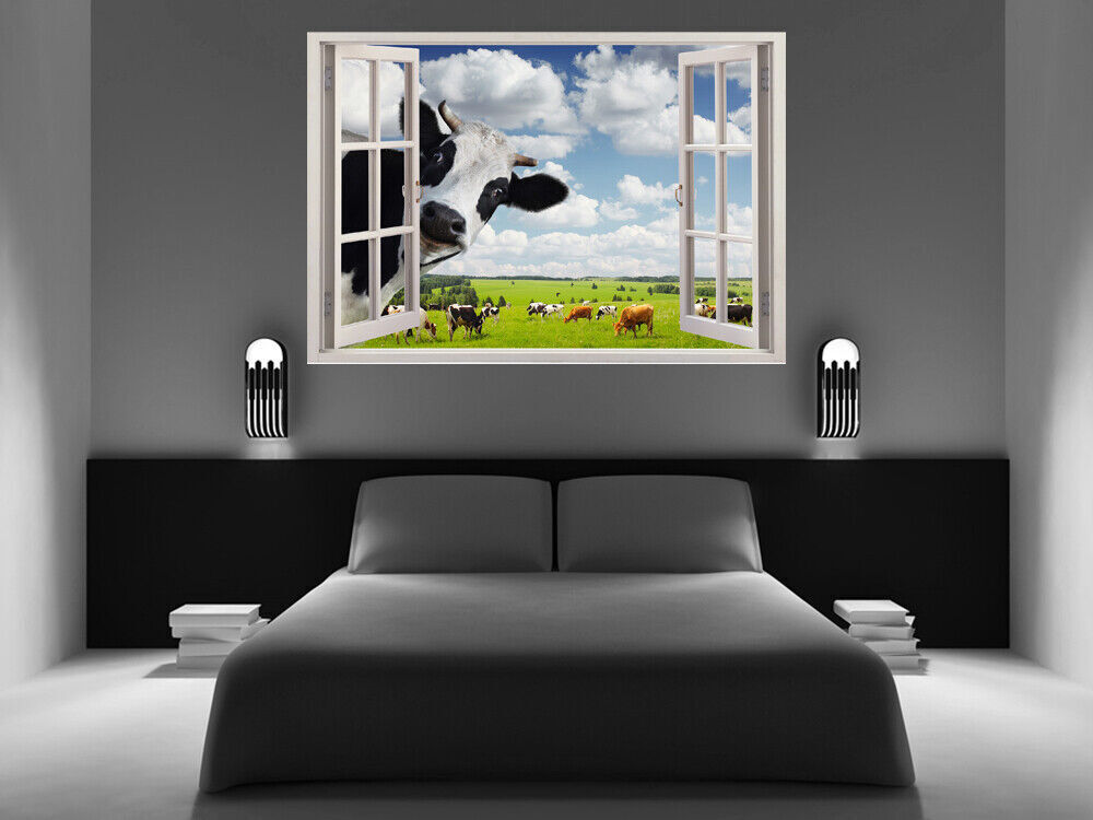 Funny Rural Cow Peeping in Window Canvas wall art print picture