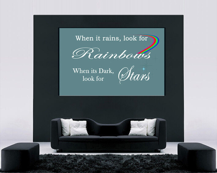 WHEN IT RAINS LOOK FOR RAINBOWS QUOTE DUCK EGG BLUE -  Canvas Wall Art Print
