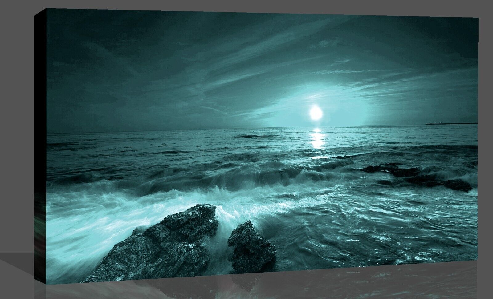 Sunset Over The Ocean seascape Teal Blue Canvas Wall Art Picture Print
