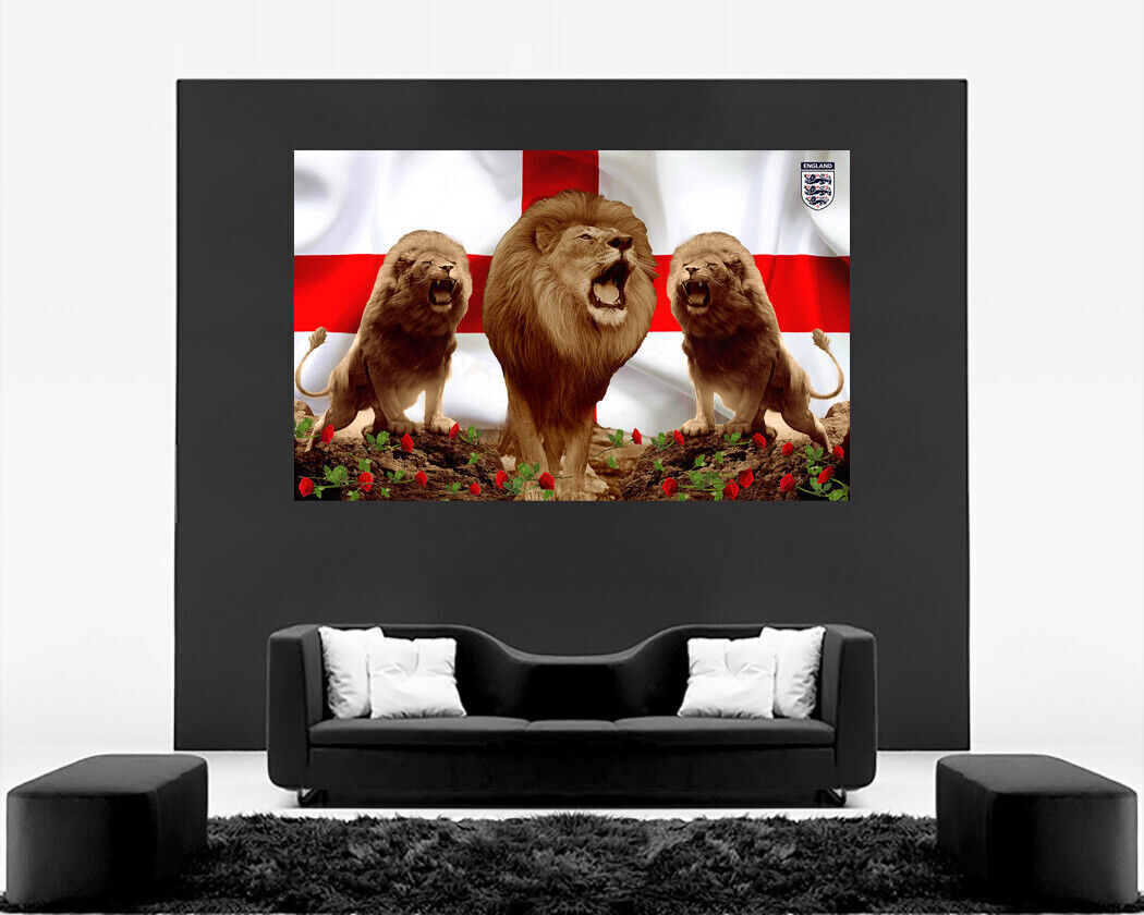 England Football 3 Lions Sports Canvas Wall Art Picture Print Free Fast Delivery