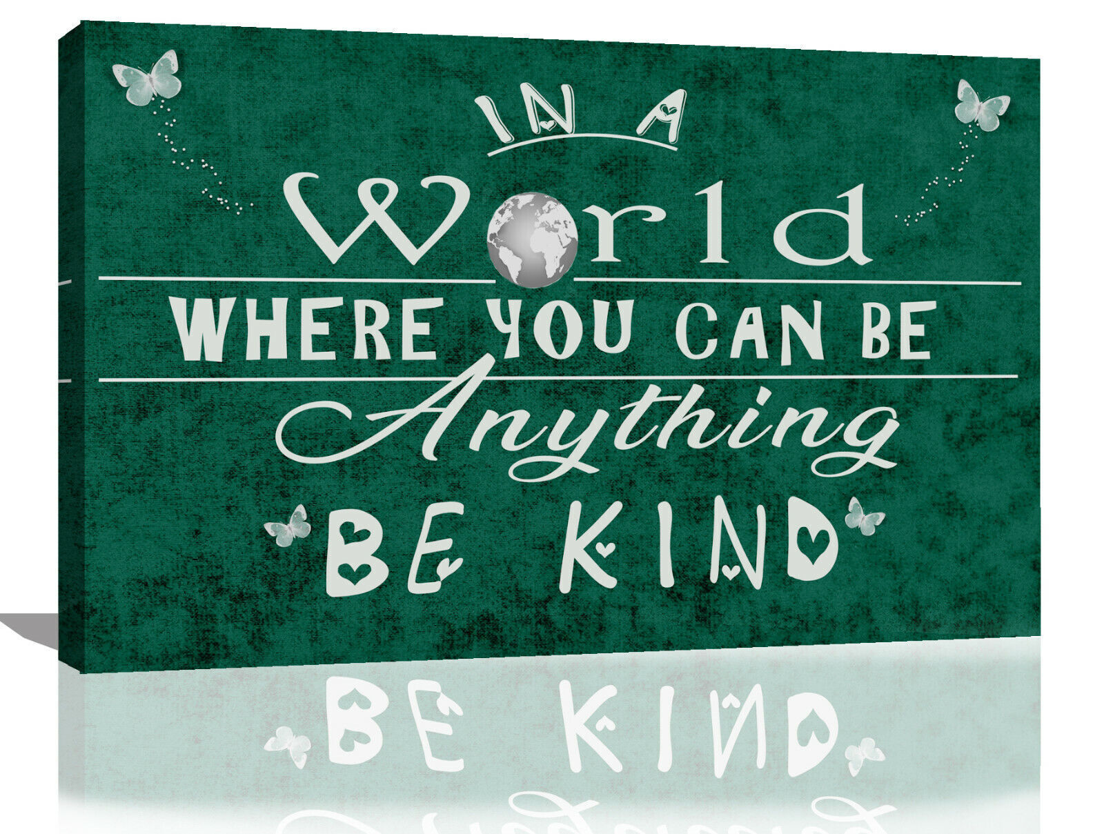 In a world Be Kind Quote Emerald Green Canvas Wall Art Picture Print- ALL SIZES