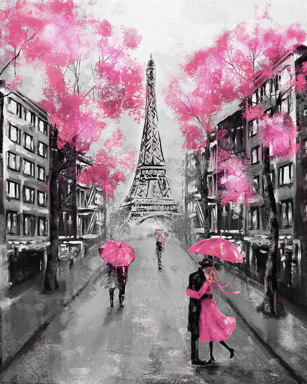 Pink Black & White Paris Oil Painting Canvas Wall Art Picture Print