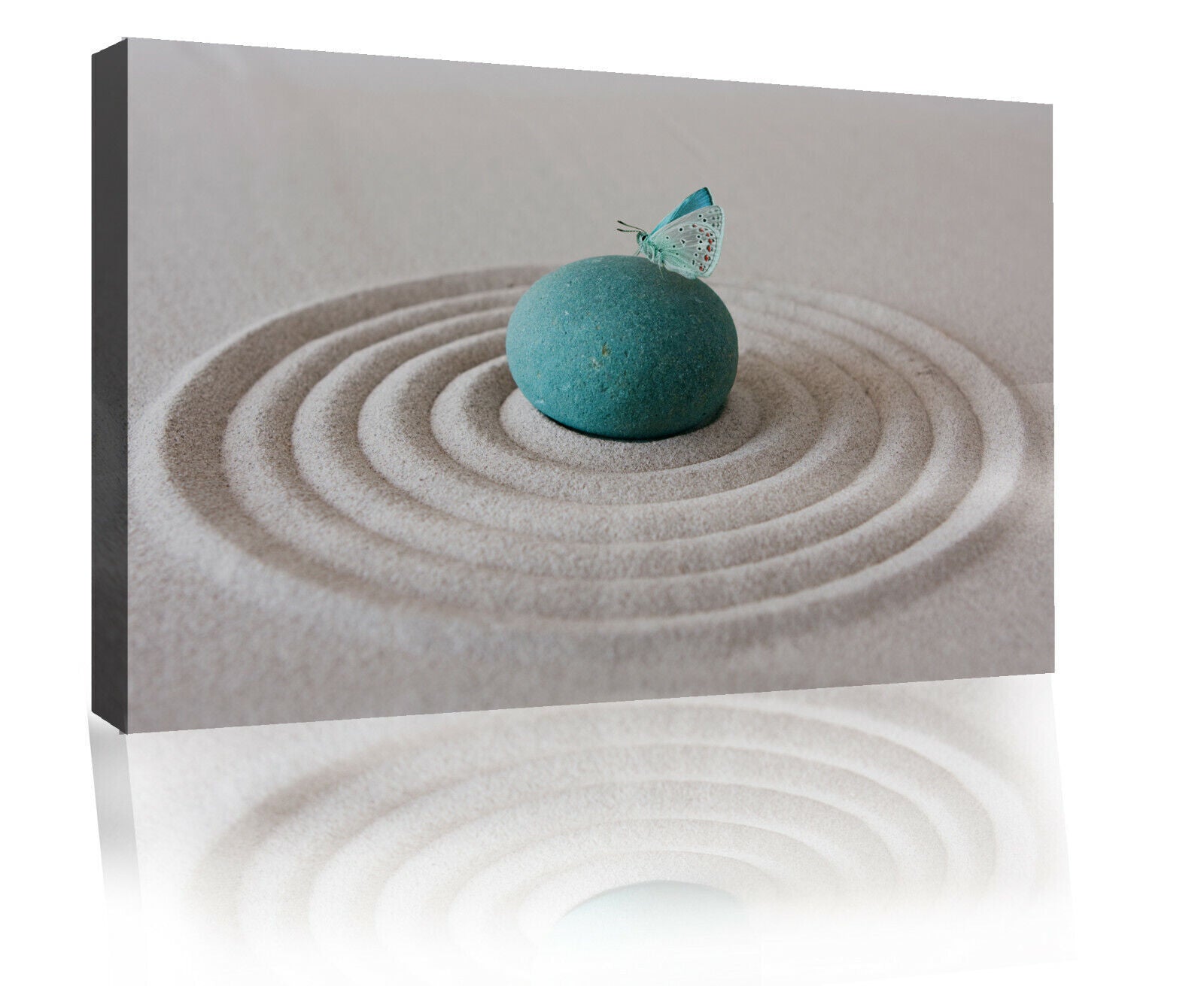 DUCK EGG BLUE ZEN PEBBLE & BUTTERFLY SAND RIPPLE Canvas Wall Art Picture Print