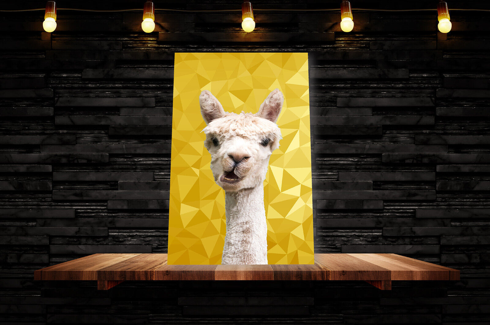 ALPACA ANIMAL YELLOW / MUSTARD GEO CANVAS WALL ART PRINT ARTWORK PICTURE