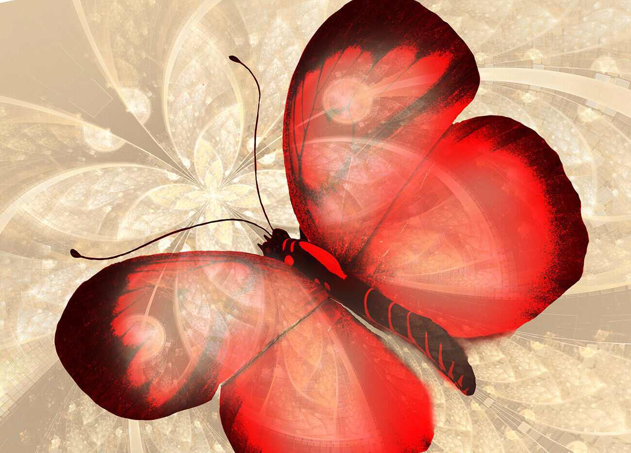 Abstract Canvas Print Butterfly Red & Cream Unique Wall Art Print Various Sizes