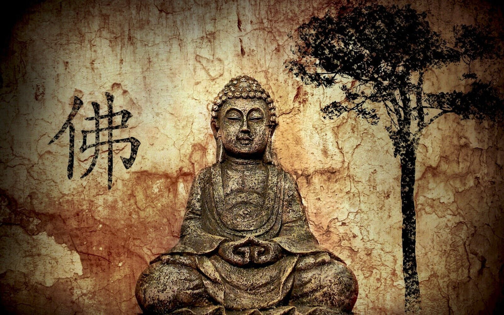Religion Buddha With Chinese Fo Religion Canvas Wall Art Picture Print