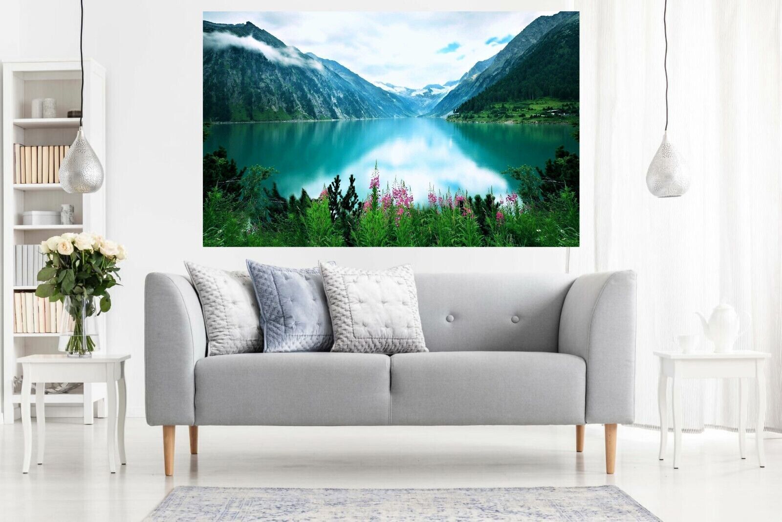 Lake Mountains Nature Landscape Premium Cotton Canvas Wall Art Picture Print