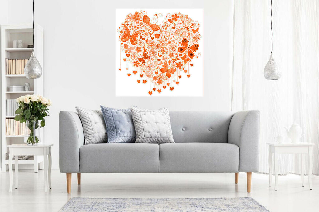 Orange Heart of Butterflies Abstract Canvas Wall Art Picture Print