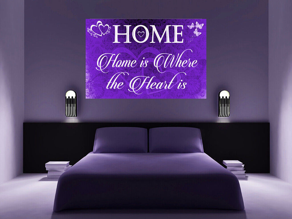 Home is where the heart is quote Purple Canvas Wall Art Picture Print