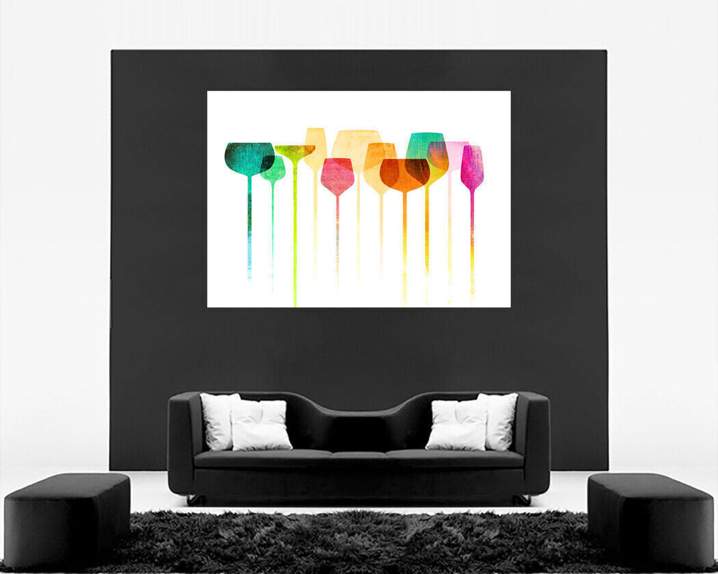 Wine Party Colourful Glasses Cotton Canvas Wall Art Picture Print