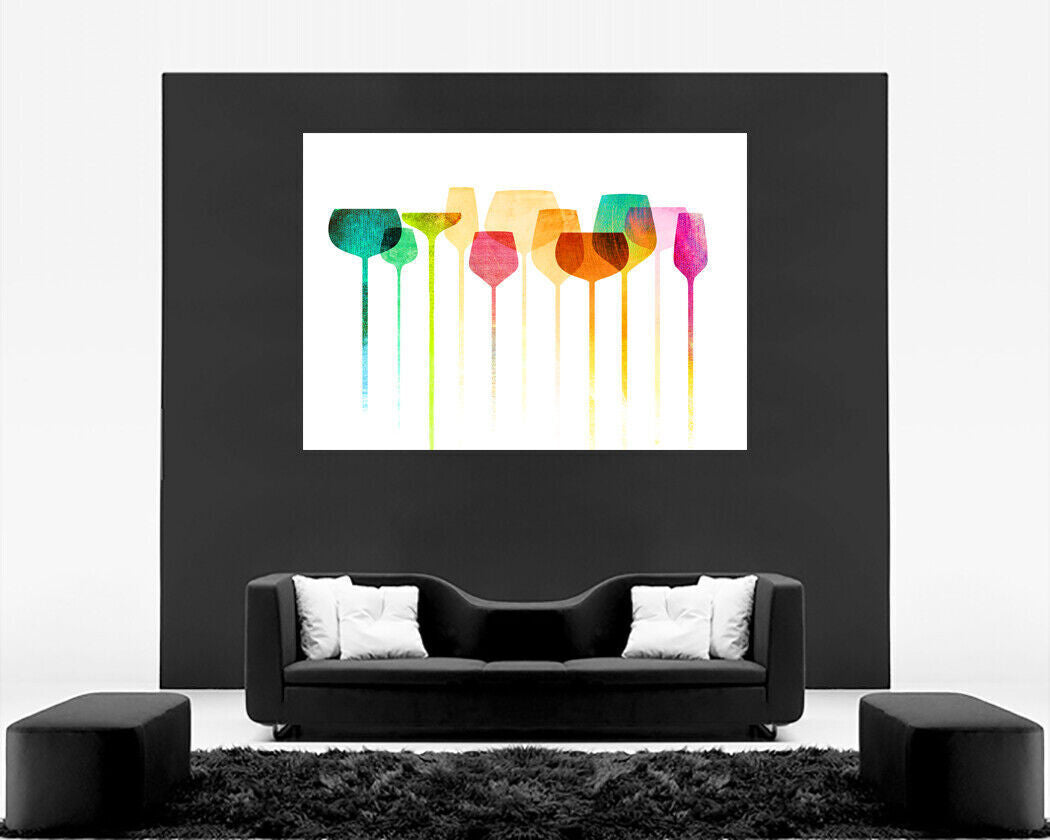 Wine Party Colourful Glasses Cotton Canvas Wall Art Picture Print