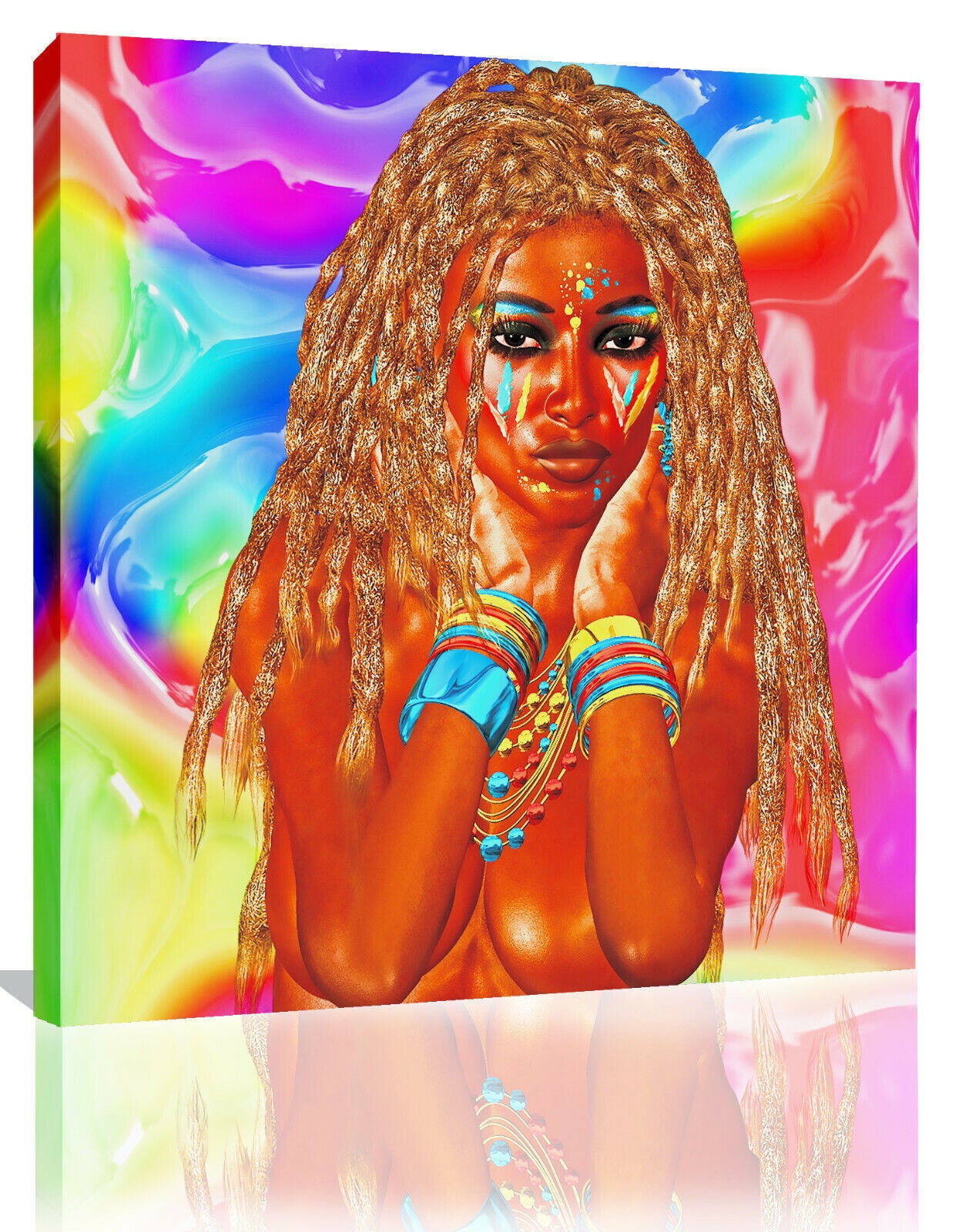 Colourful Abstract Beautiful African Woman Canvas Wall Art Picture Print