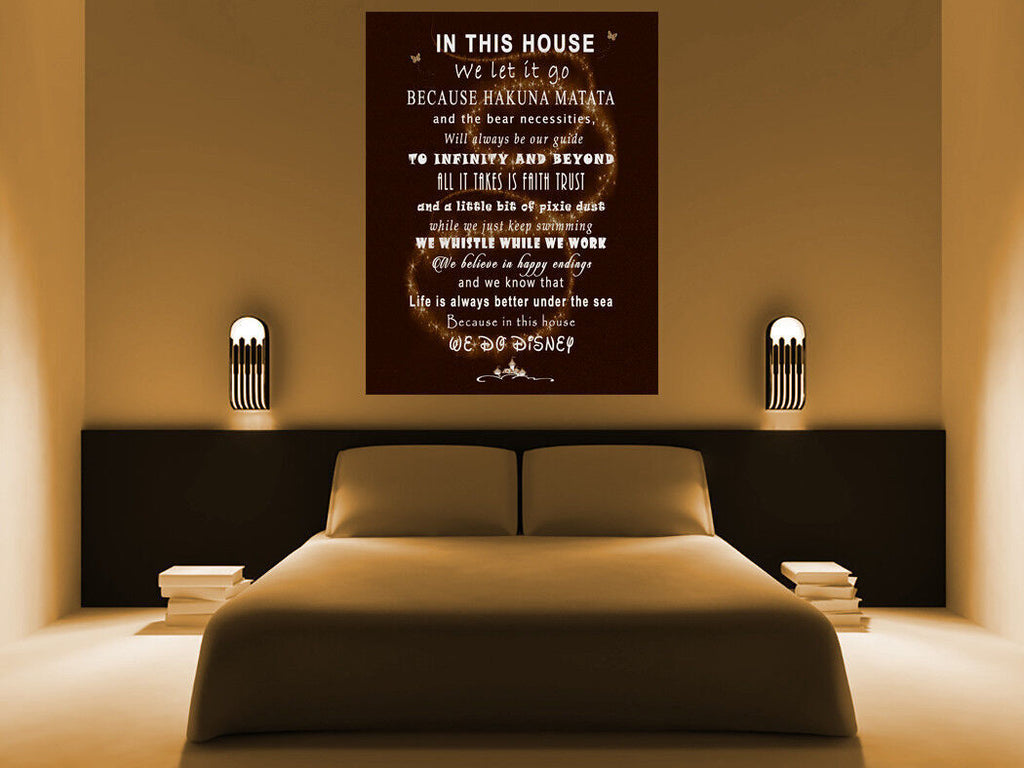 We Do Disney In This House Quote on CANVAS WALL ART Picture Print Brown