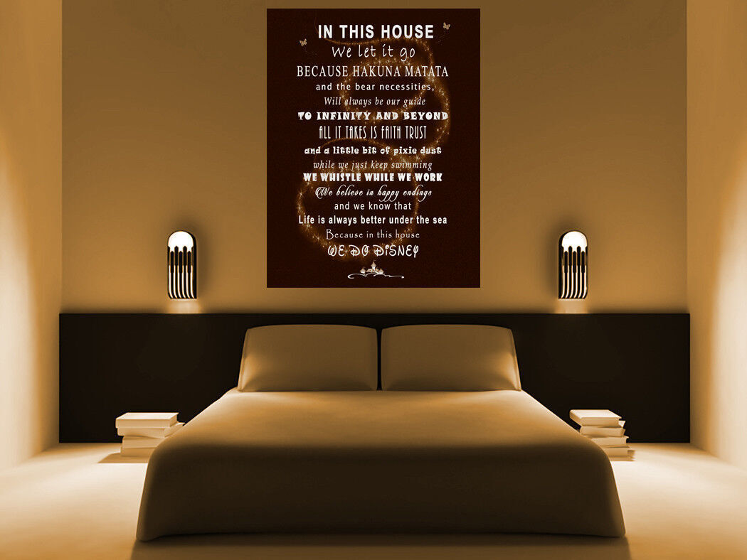 We Do Disney In This House Quote on CANVAS WALL ART Picture Print Brown