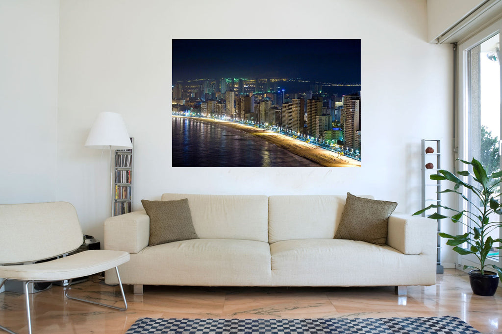 Benidom At Night Landscape Cotton Canvas Wall Art Picture Print A4 A3 A2 A1 A0
