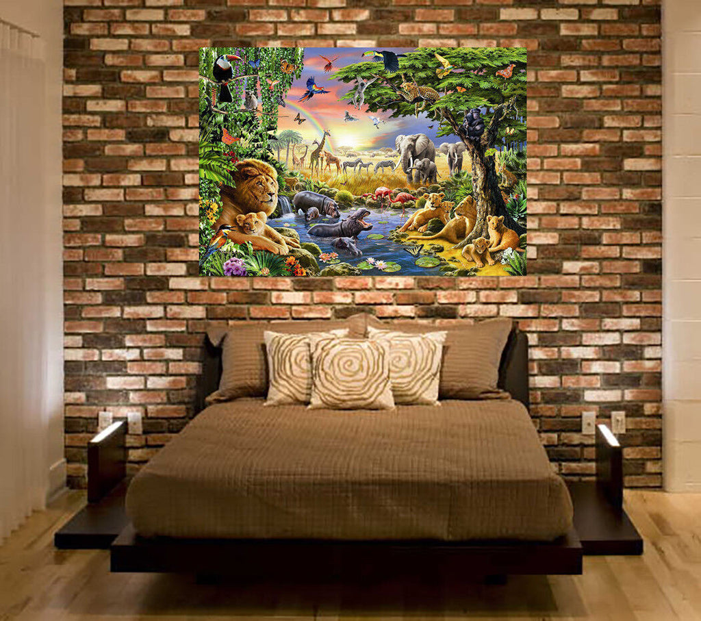 Colourful Animals Wildlife in Jungle Canvas Wall Art Picture Print Various Sizes