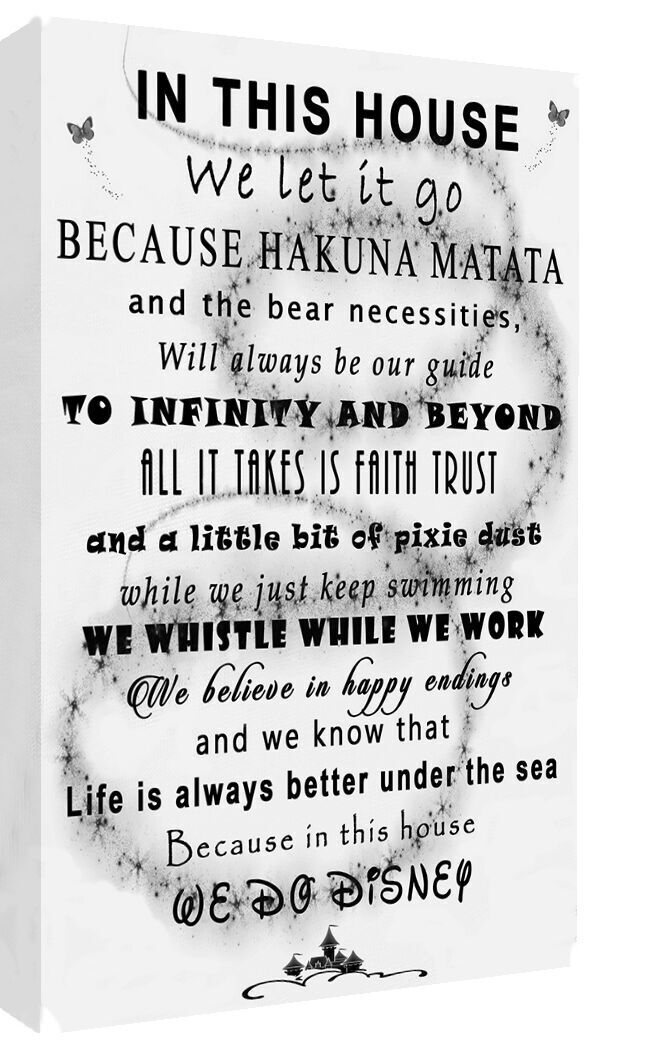 We Do Disney In This House Quote on CANVAS WALL ART Picture Print Black & White