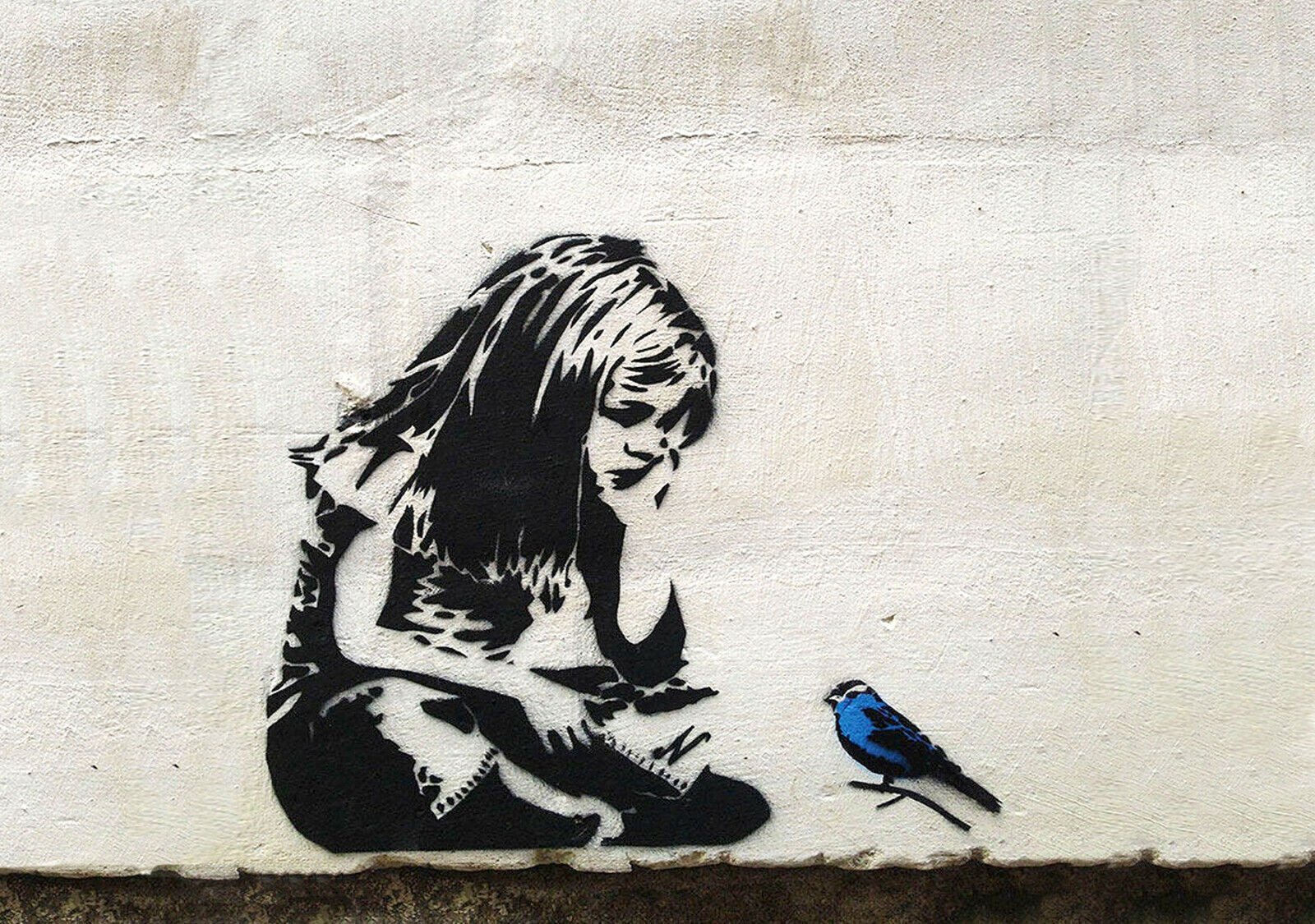 Banksy Girl With Blue Bird Graffiti Canvas Wall Art Picture Print