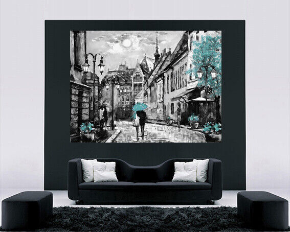 Duck Egg Blue Budapest City Umbrella Canvas Wall Art Picture Print Oil Painting