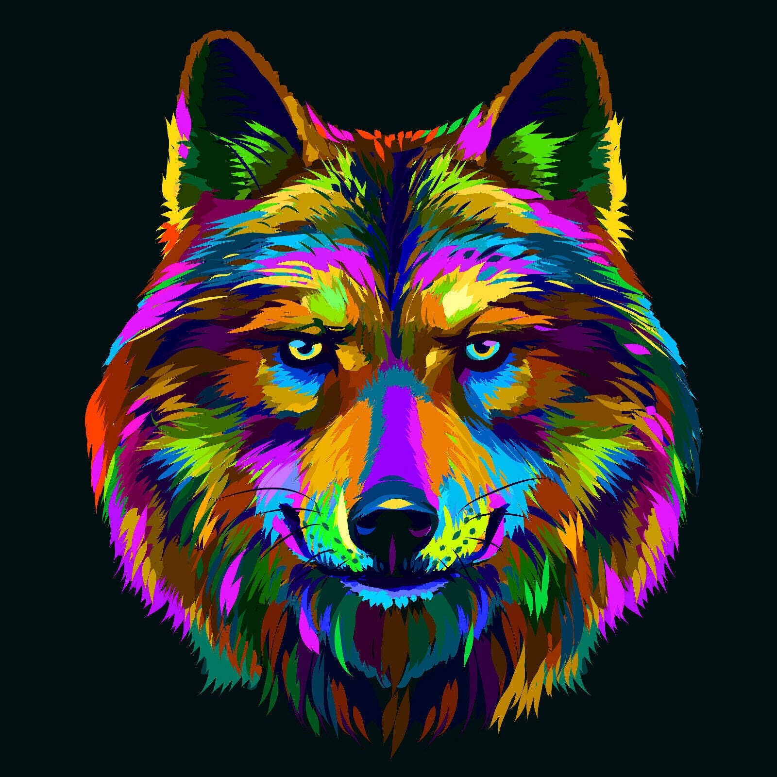Colourful Wolf Animal Abstract Pop Art Canvas Wall Art Picture Print