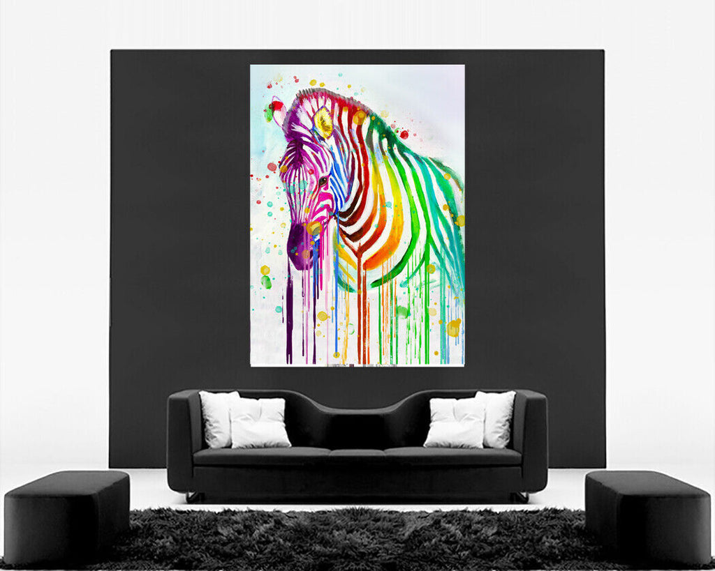 Abstract Colourful Zebra Canvas Wall Splash Art Picture Print