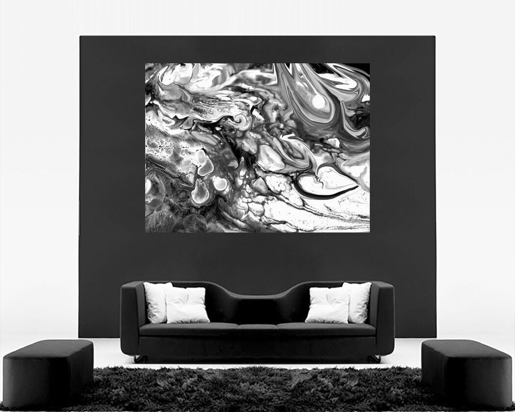 Grey Black White Marble Abstract Art on CANVAS WALL ART Picture Print A4 A1 A2