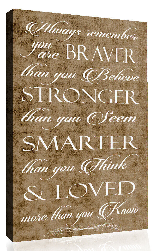 Always Remember You Are Braver Quote Sepia / Beige Canvas Wall Art Picture Print