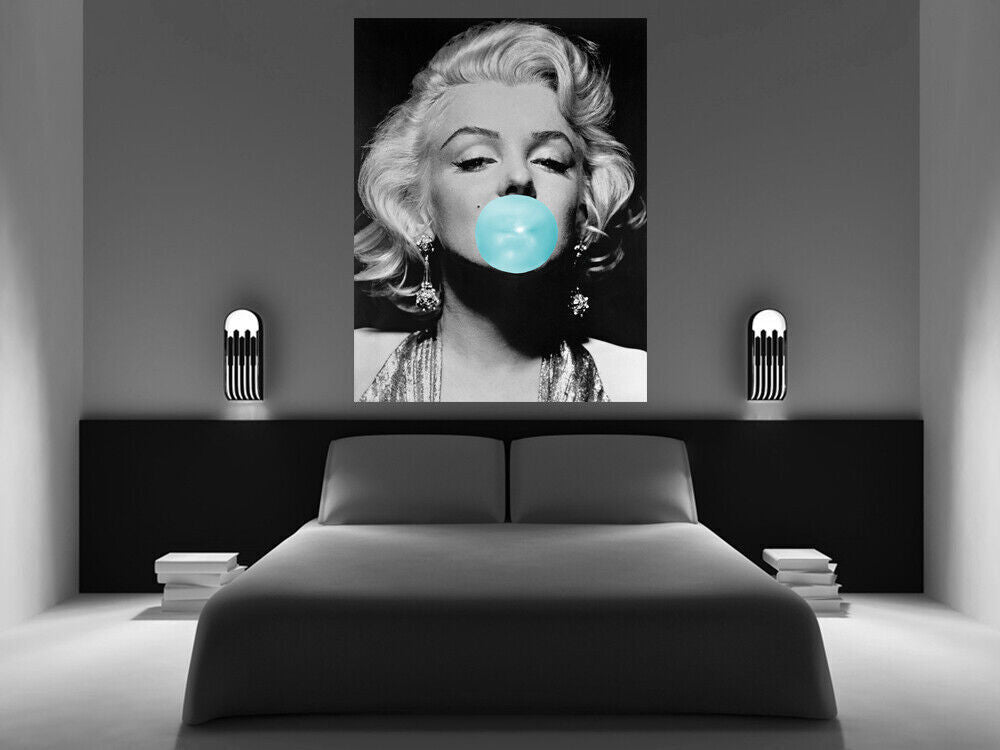Marilyn Monroe Duck Egg Blue Bubblegum Bubble Gum Canvas Wall Art Print Picture