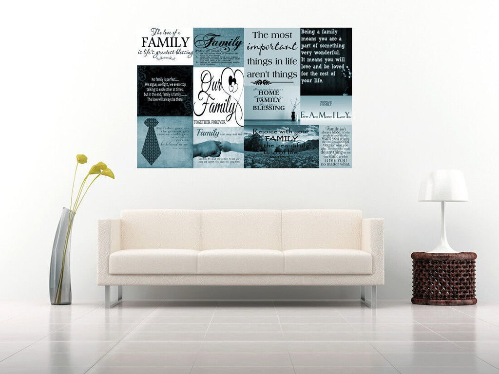 Duck Egg Blue Family Quotes Canvas Wall Art Picture Print