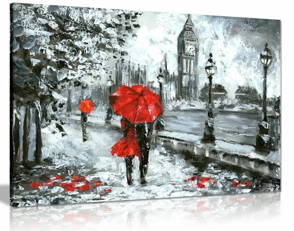 Big Ben London Street View Oil Painting Red Black Canvas Wall Art Picture Print