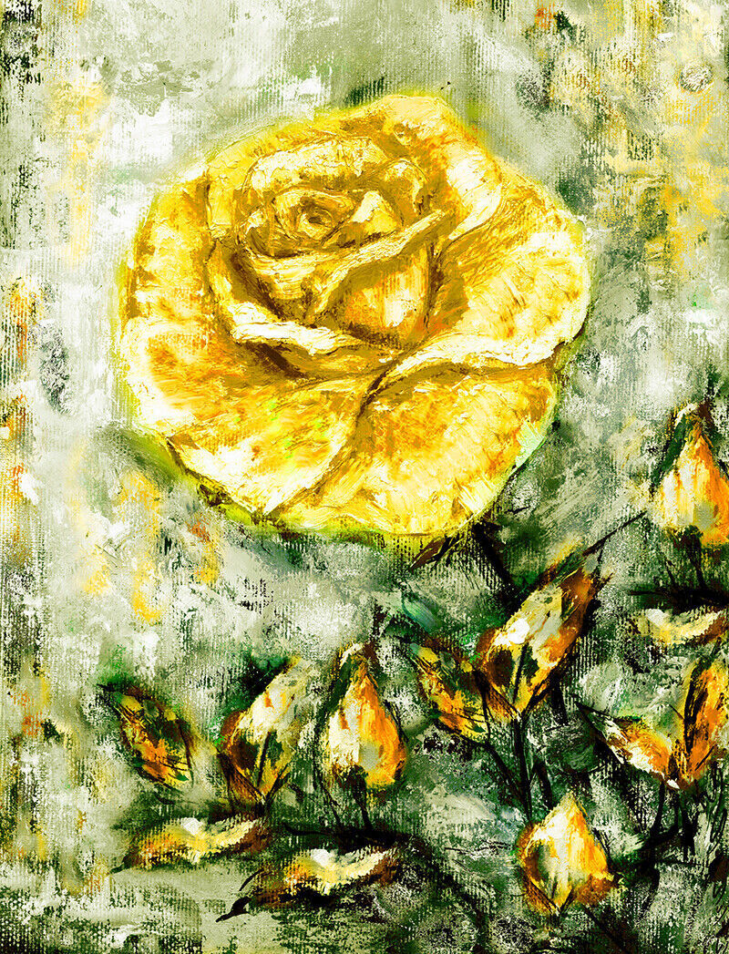 Yellow Rose Flower Oil Painting Canvas Wall Art Picture Print