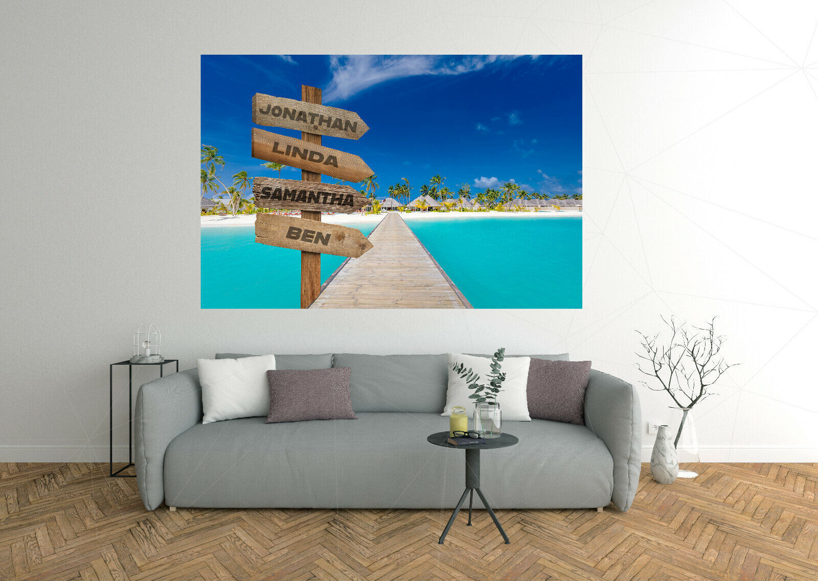 Custom Names Personalised Sign Pier over Maldives Sea Canvas Wall Art Print