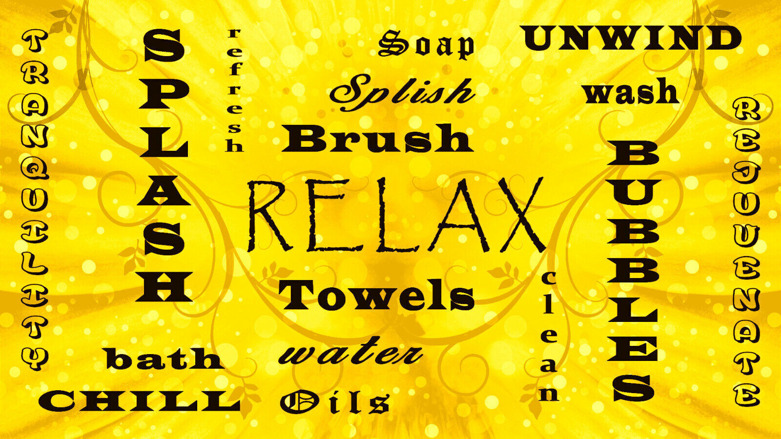 Bathroom Words Yellow / Mustard Quote on CANVAS WALL ART Picture Print