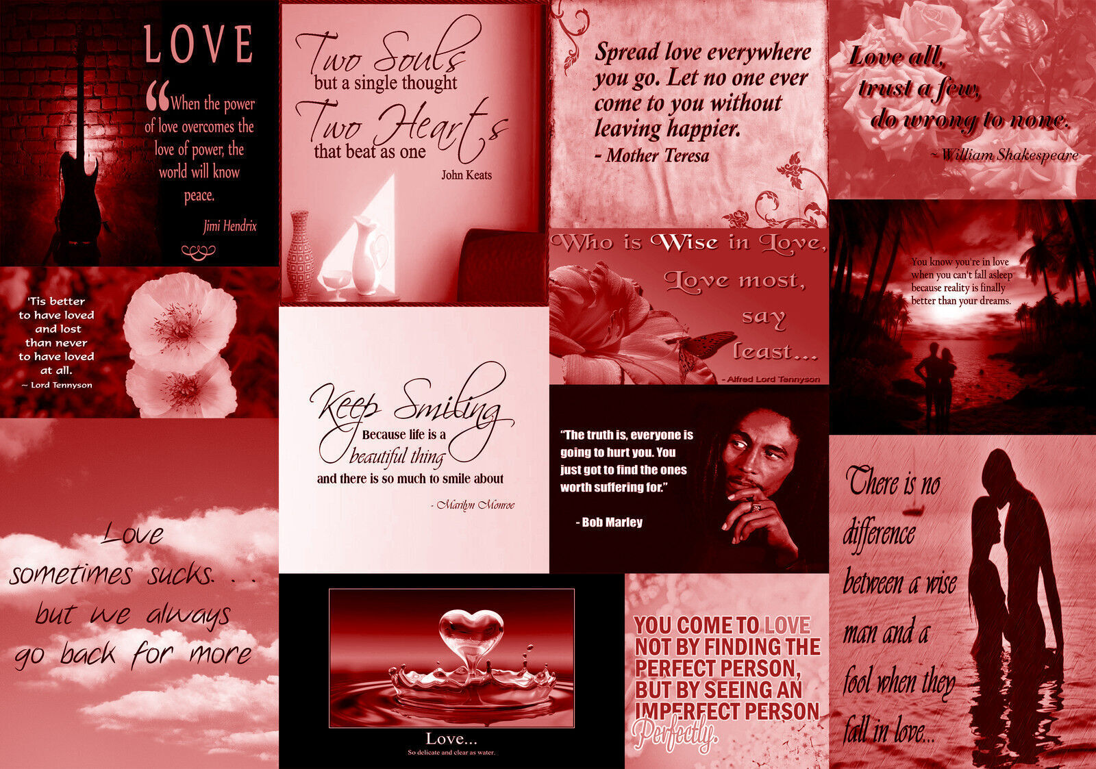 Famous Red Love Quotes Canvas Wall Art Print Picture 100% cotton - A1, A2, A0