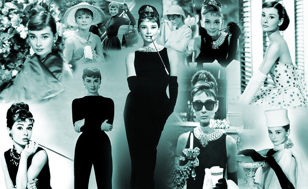 AUDREY HEPBURN PREMIUM COTTON CANVAS PICTURE COLLAGE WALL ART PRINT ALL COLOURS
