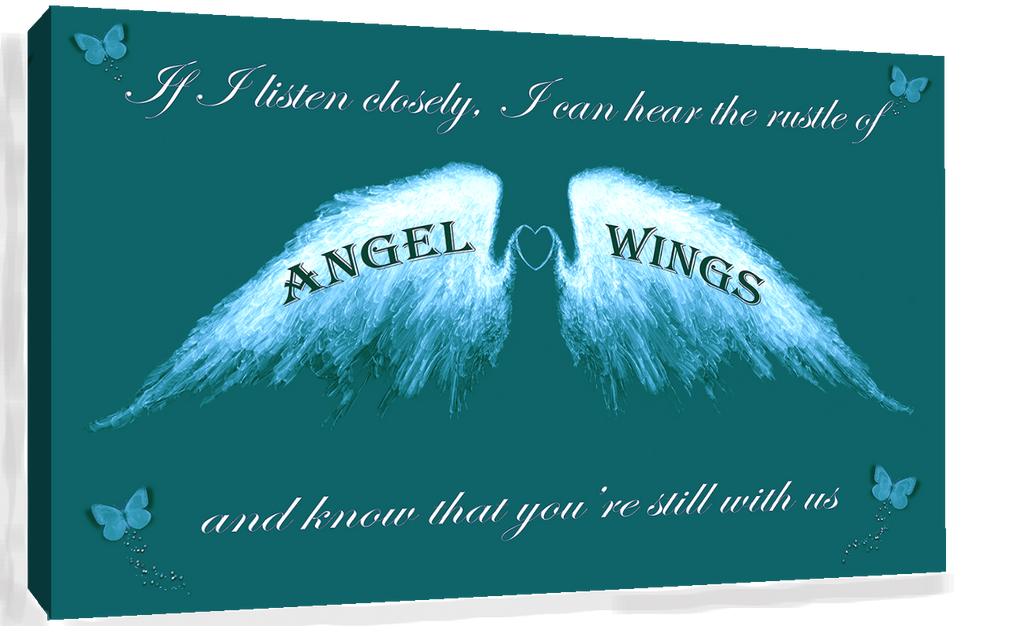 Angel Wings Wall Art Picture 'IF I Listen Closely' Quote Canvas Print Purple