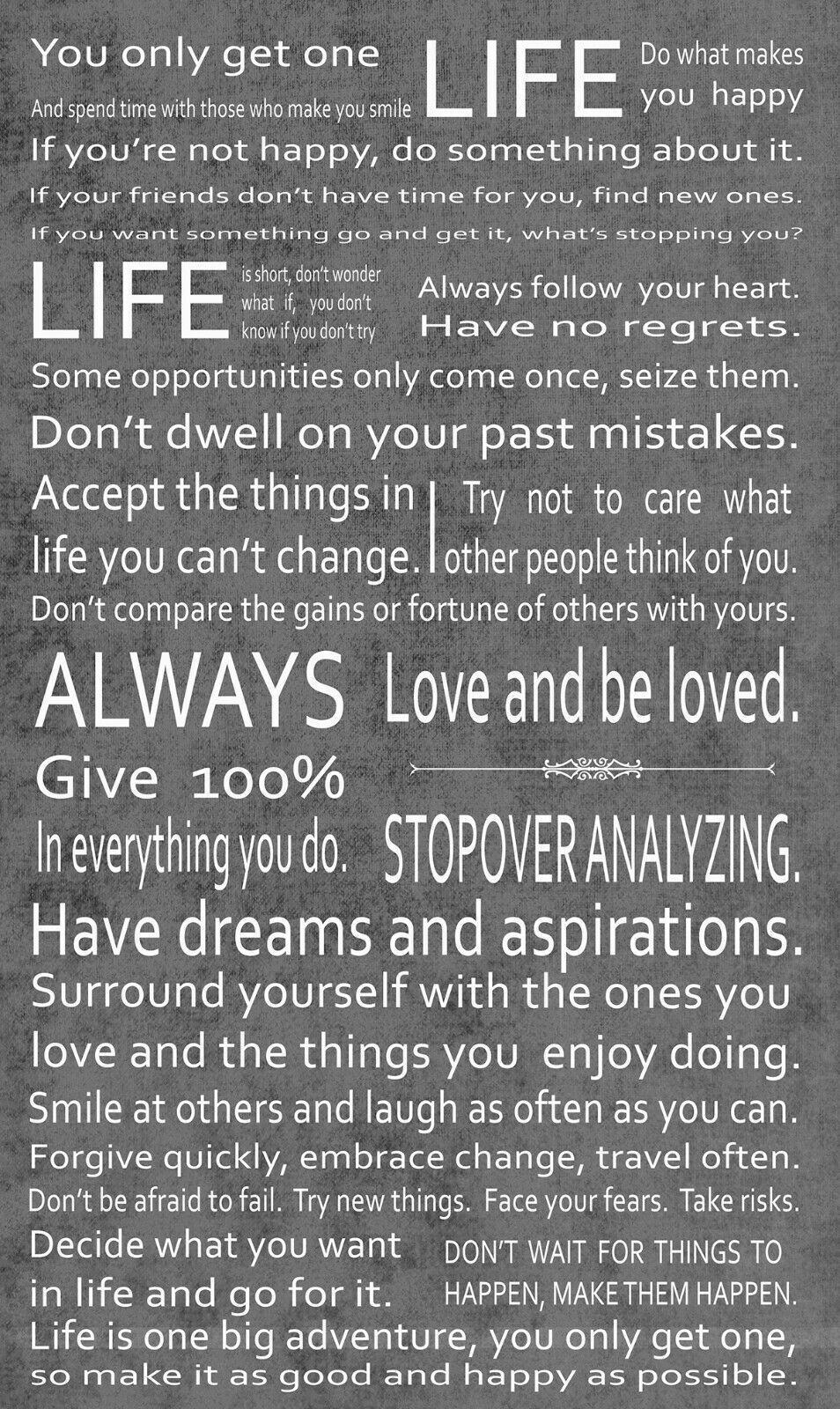 Life Manifesto Quote Canvas Wall Art Picture Print Artwork - Grey