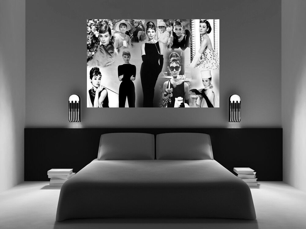 AUDREY HEPBURN PREMIUM COTTON CANVAS PICTURE COLLAGE WALL ART PRINT ALL COLOURS